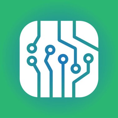 Devre kartı simgesi. Teknoloji düzeni kare simgesi. Düz tasarım stili.