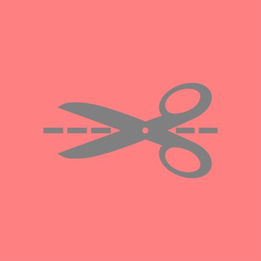 Makas ile kesme hatları simgesi. Rozet yer kesme.