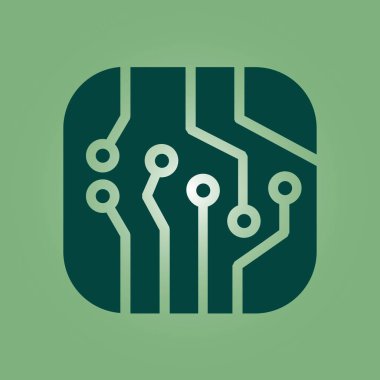 Devre kartı simgesi. Teknoloji düzeni kare simgesi. Düz tasarım stili.