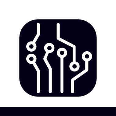 Devre kartı simgesi. Teknoloji düzeni kare simgesi. Düz tasarım stili.