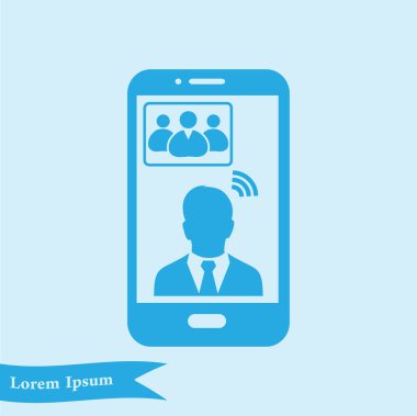 Online konferans akıllı telefon simgesi. Akıllı telefonlar ve tabletler ile sesli ve görüntülü konferans.