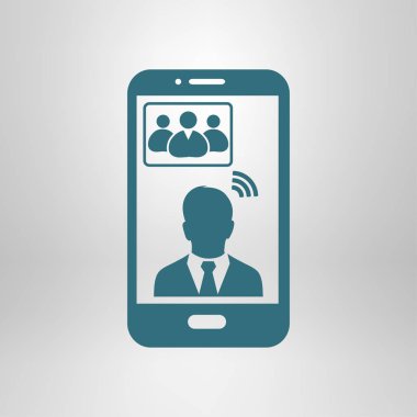 Online konferans akıllı telefon simgesi. Akıllı telefonlar ve tabletler ile sesli ve görüntülü konferans.