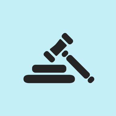 Açık artırma çekiç piktogram. Hukuk hakimi tokmak simgesi. Düz tasarım stili.