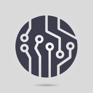 Devre kartı simgesi. Teknoloji düzeni kare simgesi. Düz tasarım stili.