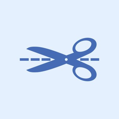 Makas ile kesme hatları simgesi. Rozet yer kesme.