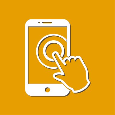Dokunmatik ekran smartphone işareti simgesi. El işaretçi simgesi. Düz tasarım stili. Vektör Eps 10.
