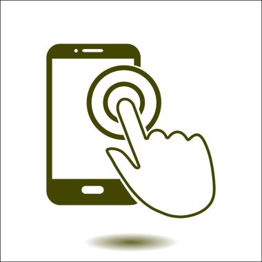Dokunmatik ekran smartphone işareti simgesi. El işaretçi simgesi. Düz tasarım stili. Vektör Eps 10.