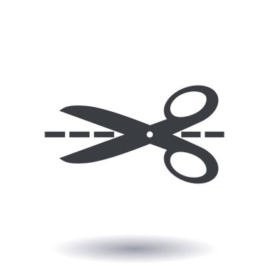 Makas ile kesme hatları simgesi. Rozet yer kesme.