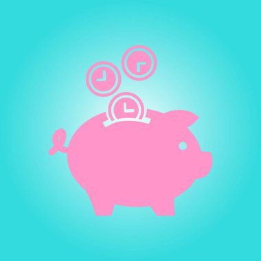 Zaman para kumbara simgedir. Düz tasarım stili.