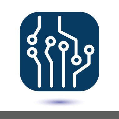 Devre kartı simgesi. Teknoloji düzeni kare simgesi. Düz tasarım stili.