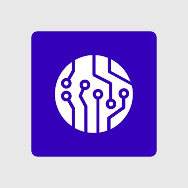 Devre kartı simgesi. Teknoloji düzeni kare simgesi. Düz tasarım stili.