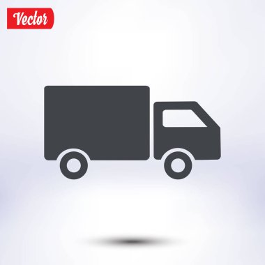 Teslimat kamyonu işareti simgesi. Kargo van sembolü. Sevk irsaliyelerini ve ücretsiz teslim. Düz stil. Vektör.