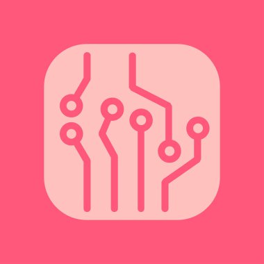 Devre kartı simgesi. Teknoloji düzeni kare simgesi. Düz tasarım stili.