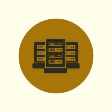 Veri merkezi simgesinde ağ sunucuları. Düz tasarım biçimi.