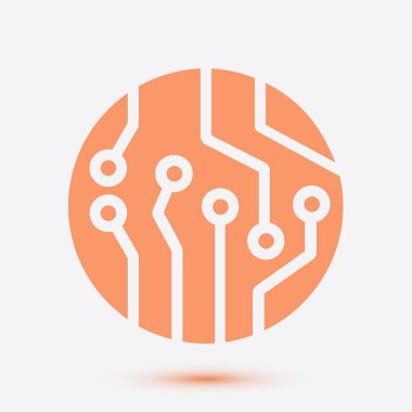 Devre kartı simgesi. Teknoloji düzeni kare simgesi. Düz tasarım stili.