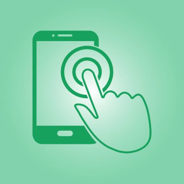 Dokunmatik ekran smartphone işareti simgesi. El işaretçi simgesi. Düz tasarım stili. Vektör Eps 10.