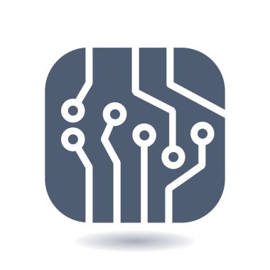 Devre kartı simgesi. Teknoloji düzeni kare simgesi. Düz tasarım stili.