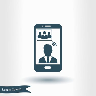 Online konferans akıllı telefon simgesi. Akıllı telefonlar ve tabletler ile sesli ve görüntülü konferans.