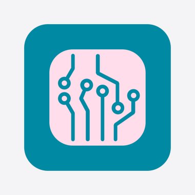 Devre kartı simgesi. Teknoloji düzeni kare simgesi. Düz tasarım stili.