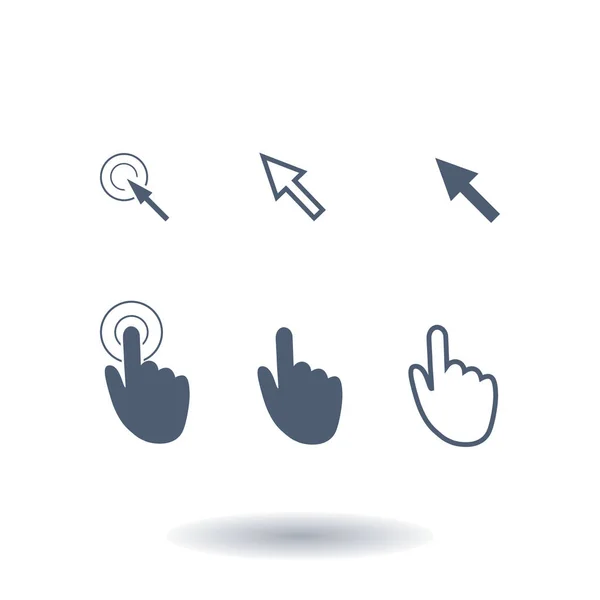 Iconos Puntero Cursor Haga Clic Presionar Tocar Acciones Estilo Plano — Vector de stock