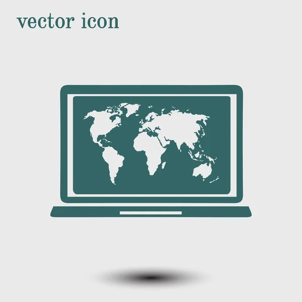 ノート パソコンと世界地図ベクター画像のシンプルなアイコン — ストックベクタ