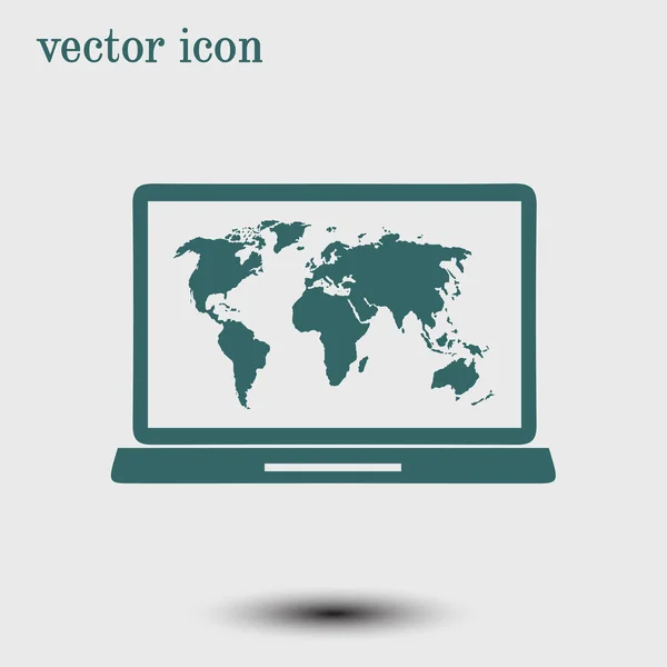 ノート パソコンと世界地図ベクター画像のシンプルなアイコン — ストックベクタ