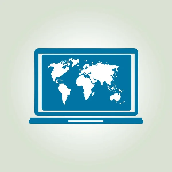 Eenvoudige Icoon Van Laptop Wereldkaart Vectorillustratie — Stockvector