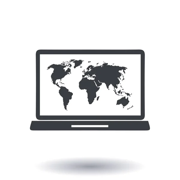Ícone Simples Laptop Mapa Mundo Ilustração Vetorial —  Vetores de Stock