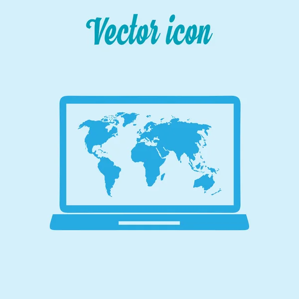 Ícone Simples Laptop Mapa Mundo Ilustração Vetorial — Vetor de Stock
