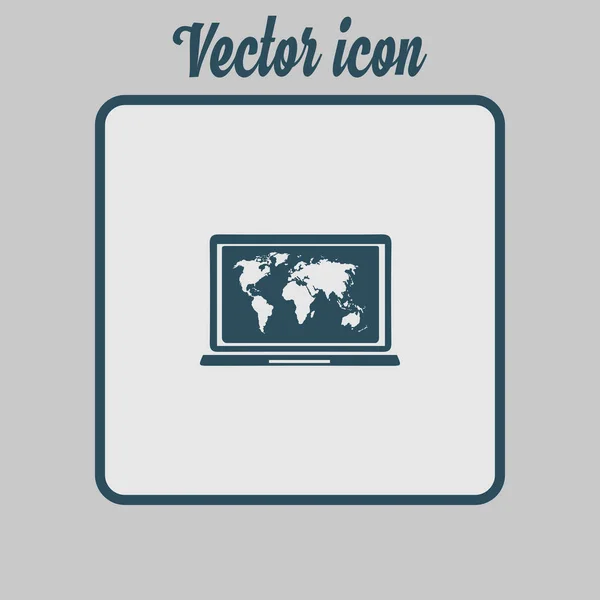 Simple Icon Laptop World Map Vector Illustration — Stock Vector