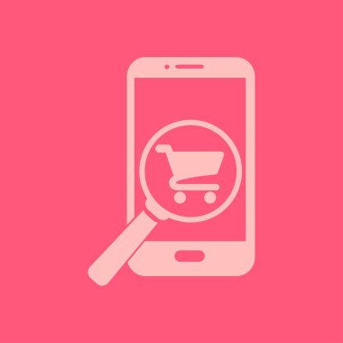 Cam shoping akıllı telefon arıyor. Shoping online simgesi.