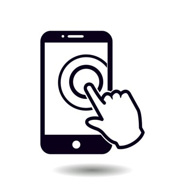 Dokunmatik ekran smartphone işareti simgesi. El işaretçi simgesi. Düz tasarım stili. Vektör Eps 10.