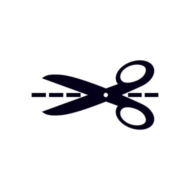 Makas ile kesme hatları simgesi. Rozet yer kesme.