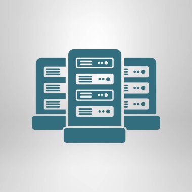 Veri merkezi simgesinde ağ sunucuları. Düz tasarım biçimi.