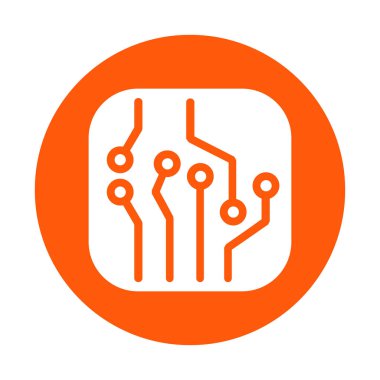 Devre kartı simgesi. Teknoloji düzeni kare simgesi. Düz tasarım stili.