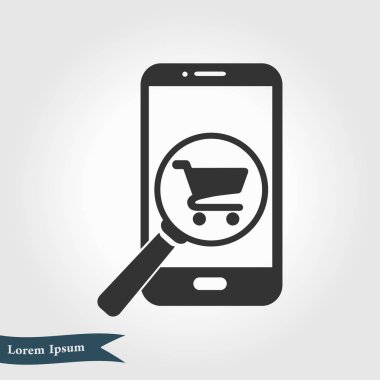 Cam shoping akıllı telefon arıyor. Shoping online simgesi.