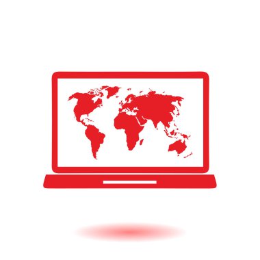 laptop ve Dünya Haritası, vektör çizim basit simgesi