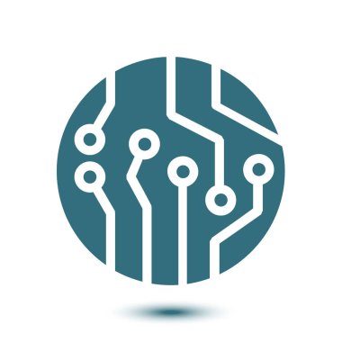 Devre kartı simgesi. Teknoloji düzeni kare simgesi. Düz tasarım stili.