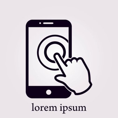 Dokunmatik ekran smartphone işareti simgesi. El işaretçi simgesi. Düz tasarım stili. Vektör Eps 10.