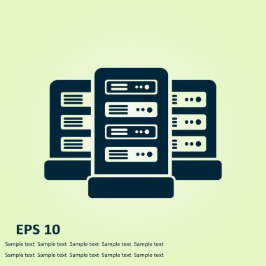Veri merkezi simgesinde ağ sunucuları. Düz tasarım biçimi.