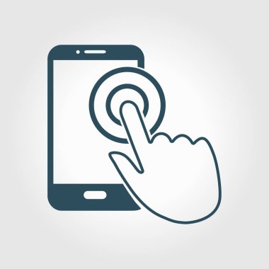 Dokunmatik ekran smartphone işareti simgesi. El işaretçi simgesi. Düz tasarım stili. Vektör Eps 10.