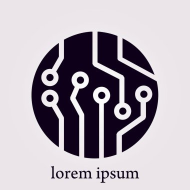 Devre kartı simgesi. Teknoloji düzeni kare simgesi. Düz tasarım stili.