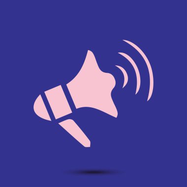 Yakında simge megafon. Hoparlör simgesi. Haberler ve acil reklamlar.