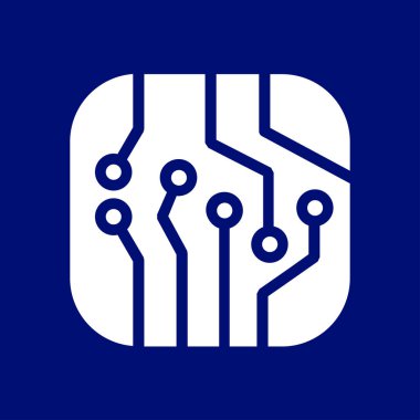 Devre kartı simgesi. Teknoloji düzeni kare simgesi. Düz tasarım stili.