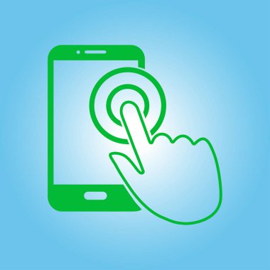 Dokunmatik ekran smartphone işareti simgesi. El işaretçi simgesi. Düz tasarım stili. Vektör Eps 10.