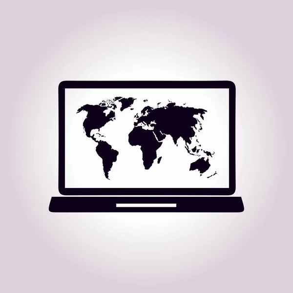 Ícone Simples Laptop Mapa Mundo Ilustração Vetorial — Vetor de Stock