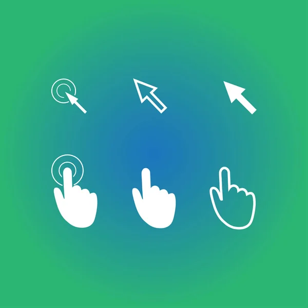 Iconos Puntero Cursor Haga Clic Presionar Tocar Acciones Estilo Plano — Vector de stock