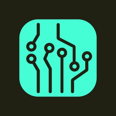 Devre kartı simgesi. Teknoloji düzeni kare simgesi. Düz tasarım stili.