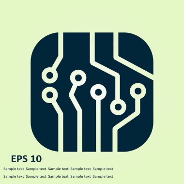 Devre kartı simgesi. Teknoloji düzeni kare simgesi. Düz tasarım stili.