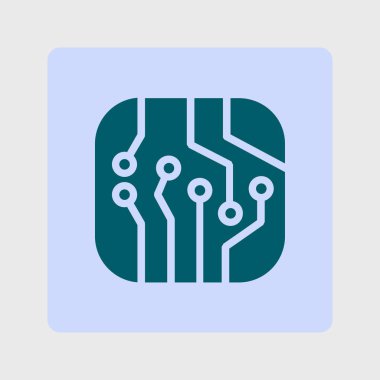 Devre kartı simgesi. Teknoloji düzeni kare simgesi. Düz tasarım stili.